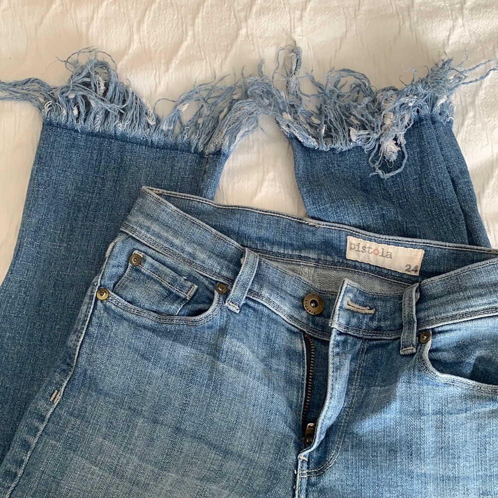 PISTOLA x Straight leg fringe jeans. Mid rise. Size 24